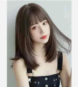 Real hair New Fashion Glamour Women's Dark Brown Human Hair Wigs 18In - Picture 1 of 7