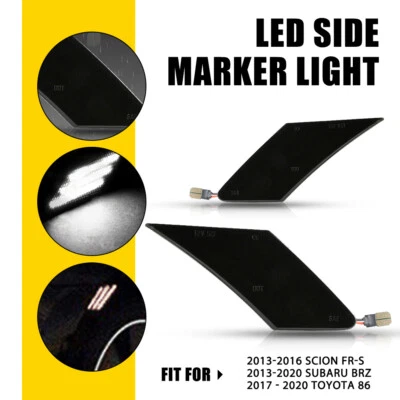 Luces marcadoras laterales LED blancas para Scion FR-S 2X 2013-2016 izquierda y derecha lente de humo Foto 1 de 4