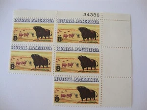 Vintage US POSTAGE 8 cent stamps PLATE BLOCK Rural America COWS Plains MNH NEW - Picture 1 of 1