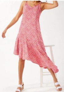 Tommy Bahama Fairy Maxi Dress Large Tall Asymmetrical Gingham Ruffles Vibrant - Foto 1 di 12