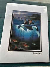1994 Wyland Orca Whales Litho Print Double Matted Sealed 14" X 11" Unframed