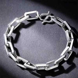 Pure Platinum 950 Chain Men 7mm Square Cable Rolo Link Bracelet 17.04g/8.2inch - Picture 1 of 7