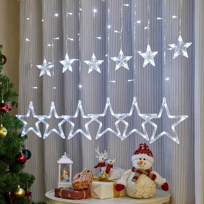 Christmas Decoration Curtain Lights String Xmas Party Window Plug in 12 Star