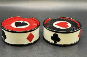 Vintage extrem seltenes Set mit 2 Fitz and Floyd Spielabend Untersetzern und Halterungen - Bild 1 von 14