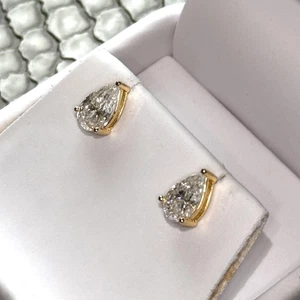2.00 Ct Pear-Cut G/VS1 Lab Grown Diamond Stud Solitaire Earring 14k Yellow Gold - Picture 1 of 4