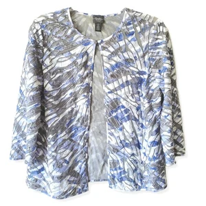 Chicos Travelers Women Jacket O S Silver Blue Mesh Cocktail Occasion Career NEW - Picture 1 of 10