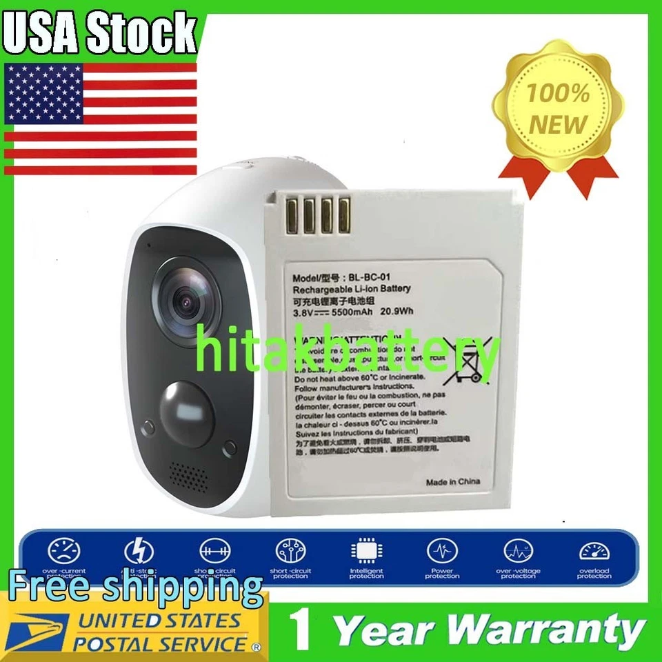 BL-BC-01 Rechargeable Li-ion Battery for EZVIZ C3A Wire 3.8V 5500mAh/20.9Wh USA - Image 1 of 4
