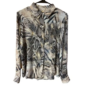 Elie Tahari Snake Print Button Down Women Top Blouse Blue Size Small/Medium - Picture 1 of 17