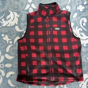 Vintage LL Bean Wool Vest Hiking Men’s  Red Black Plaid Full Zip Warm XL - Picture 1 of 4