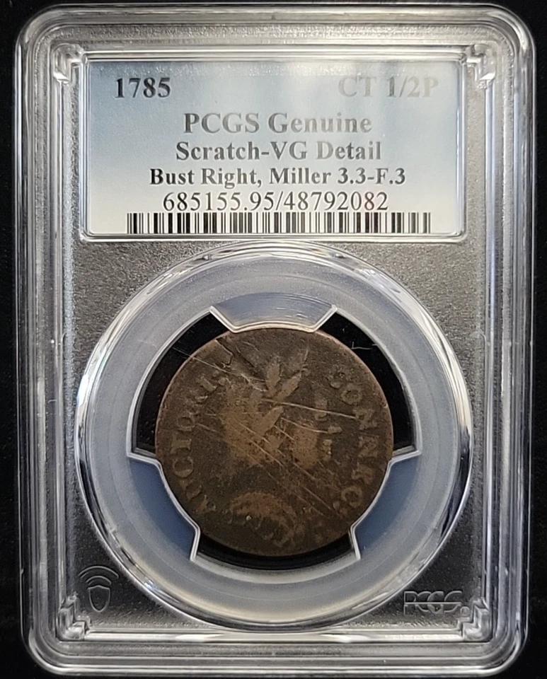 1785 Connecticut Colonial Copper 1/2P Bust Right PCGS VG Detail Miller 3.3-F.3 - Image 1 of 4