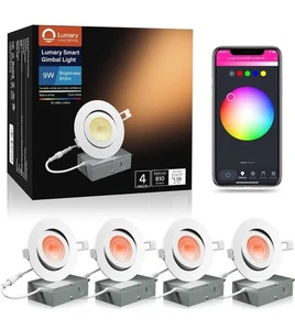 4 Inch Smart WiFi Gimbal Recessed Lighting, 40° Tilt RGBWW Downlight Color Ch... - Picture 1 of 18
