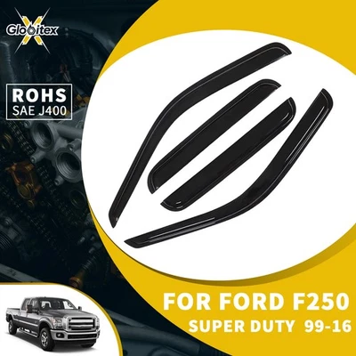 Para Ford F250 1999-2016 F350 F450 Super Duty Viseras de ventana Protectores de lluvia Deflector Foto 1 de 4