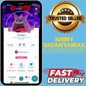 PoGoCollection - Shiny Gigantamax Gengar Dark Skies Background and No Background - Picture 1 of 6