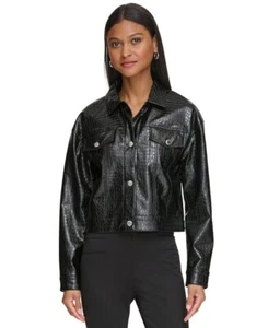 Giacca donna Calvin Klein ecopelle di coccodrillo cropped nera taglia L - Foto 1 di 7