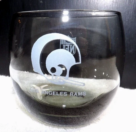 Los Angeles Football L.A Rams Bar Glass Rocks Glass 1970's Smokey Roly Poly Cover