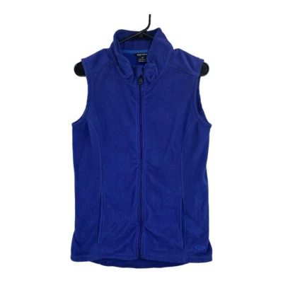 Colete feminino Oakley azul comprimento da cintura zíper completo bolsos logotipo banda colarinho lã M - Imagem 1 de 4