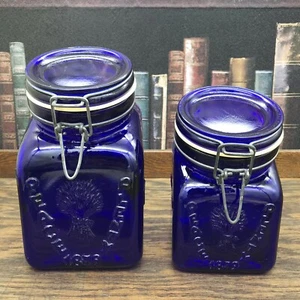 Vtg cobalt blue crown lord 1968 italy canister 2pc set 1 1/2” qt/1pt 1879 USA - Picture 1 of 24