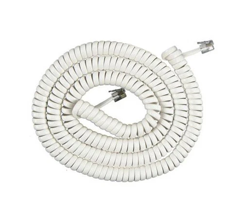12'FT COIL Telephone Extension Phone Cord Cable Handset Line W/ Connectors White - Image 1 of 1