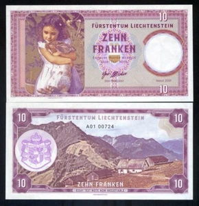Liechtenstein 10 Francs 2019 Specimen AA 0000000 - Girl with a Pet Rabbit F - Picture 1 of 1