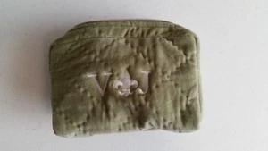 Pottery Barn Diamond Quilted Velvet Cosmetic Bag New "V J" New Sage Green - Picture 1 of 4