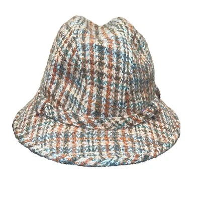 Sombrero Cubo Vintage Wallachs Marrón Tostado Naranja Tweed Cuadros RARO Talla 7-1/8 Usado en Excelente Condición Foto 1 de 4