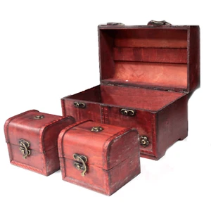 STEAMPUNK/ VINTAGE/ Large Classic Chest -Set of 3 WOODEN HANDMADE Boxes -BRASS C - Picture 1 of 8