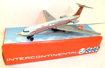 Винтажная оловянно-литовая модель самолета 4 Jet игрушка с коробкой INTERCONTINENTAL Airlines 1979 - Изображение 1 из 4