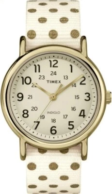 New Timex Weekender Watch Women Indiglo 38mm Gold Tone Polka Dot Band TW2P66100 - Image 1 of 2
