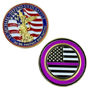 St. Michael Defend Us Police Officer's Prayer Challenge Coin Thin Purple Line Se - Picture 1 of 1