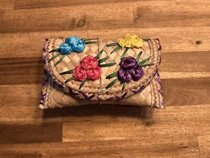 Bolso sin asas vintage de paja bordado floral forrado cierre a presión - Imagen 1 de 5