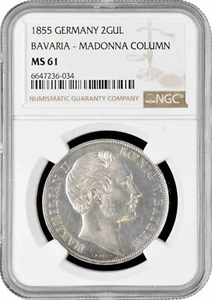 Bavaria 2 gulden 1855, NGC MS61, "Restoration of Madonna Column in Munich" - Picture 1 of 2