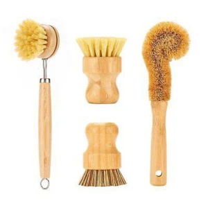 4Pcs Bamboo Dish Brush Set,Palm Wooden Dish Scrubber Brush for Pots Pans Bottle - Picture 1 of 7