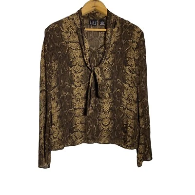 Винтажный INC 100% шелк чистый змея кожи длинным рукавом шеи галстук блузка размер 4 - Изображение 1 из 4