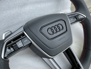 ✅Audi A6 S6 RS6 A7 S7 RS7 C8 4K A8 S8 4N D5 Steering Wheel Airbag Leather Cover✅ - Picture 1 of 6
