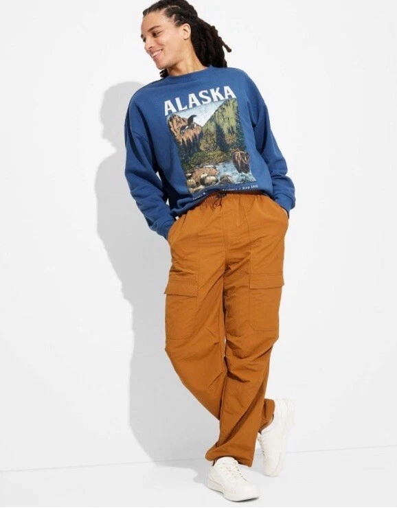 Original Use sz XL Men's Brown Cargo Pants Straight Tie Waist Relaxed 4534