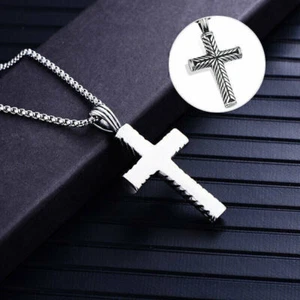 Boys Mens Stainless Steel Cross Pendant Necklaces Men Fashion Vintage Chain - Picture 1 of 5