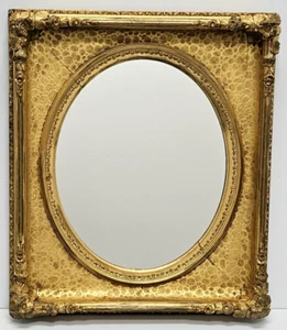 Ornate Italian 19th Century Giltwood Gold Rectangular 23"x20" Frame, Oval Mirror - Picture 1 of 15