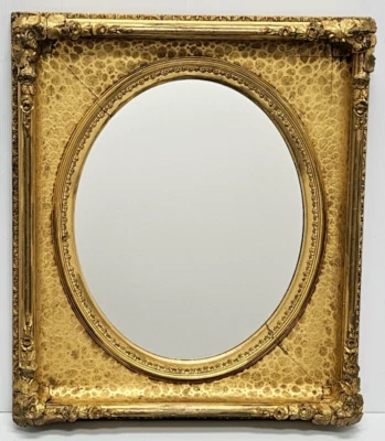 Ornate Italian 19th Century Giltwood Gold Rectangular 23"x20" Frame, Oval Mirror - Image 1 of 4