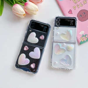 For Samsung Galaxy Flip4 Flip3 3D Love Heart Shockproof Clear Phone Case Cover - Picture 1 of 14
