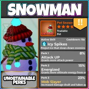 Roblox World Zero - BENEFICIOS INALCANZABLES - MUÑECO DE NIEVE - ATT 8 · ENERG 15 · MOB 23 - Imagen 1 de 1