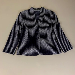 St. John Collection Tweed Knit Blazer Jacket Size 12 Navy Blue Career Formal USA - Picture 1 of 16