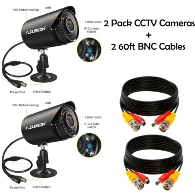 2/4 PACK CCTV Security Cameras 720P Outdoor/Indoor With BNC Cables - Image 1 of 4