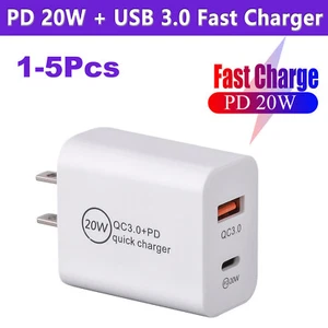Adaptador Cargador Rápido de Pared 20W QC3.0 USB Tipo-C PD 20W Enchufe Carga Rápida Blanco - Imagen 1 de 10