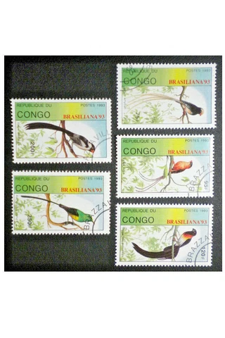 Birds Congo #1037 - 1041 (CTO) Complete 1993 Brasiliana Stamp Show Set $11.00Val Cover
