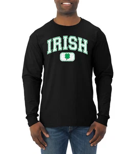 Vintage Irish Shamrock Retro St Patricks Day Men Long Sleeve Shirt - Picture 1 of 6
