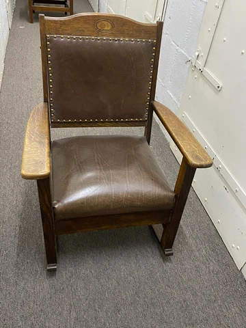 Antique Arts and Crafts Quarter Sawn Oak and Leather Rocking Chair Cover
