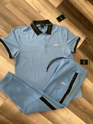 Nuevo con etiquetas Hugo Boss Conjunto de 2 Piezas de Polo Azul Brillante Para Hombre 2XL + Pantalones a Juego M Foto 1 de 4