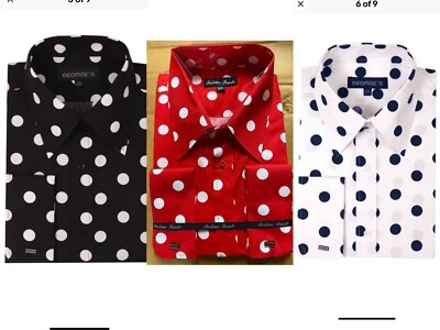 Men's French Cuff  Polka Dot Design Spread Collar Dress Shirt  - Image 1 of 4