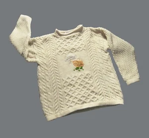 HIGHLAND HOME INDUSTRIES WOOL FISHERMAN CHILDRENS PULLOVER w/GOAT SCOTLAND 7-8 - Picture 1 of 13