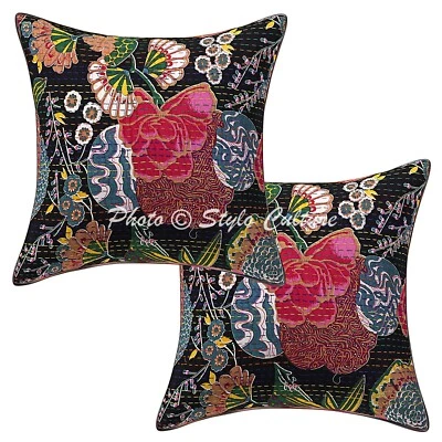 New Home Decor Boho Kantha 16 x 16 in Pillow Cover Case Handwoven Cushion Room - Image 1 of 4
